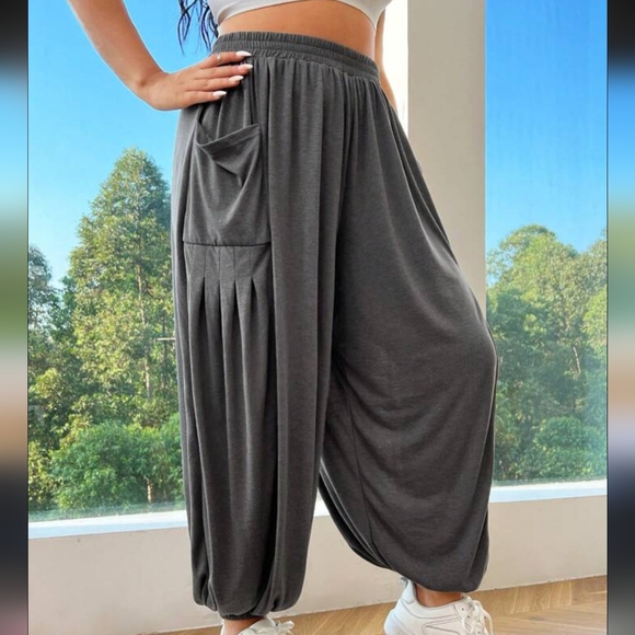 Gray Harem Pants Shein Curve Plus Size Baggy Pant Bohemian Laid Back Plus - Picture 1 of 11